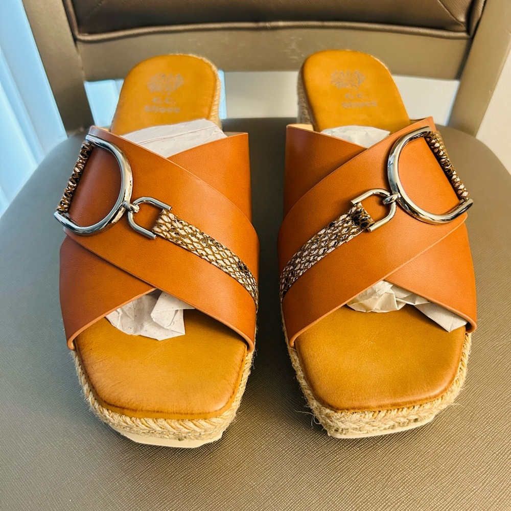 Stylish Tan Orange Sandals with Buckle Detail